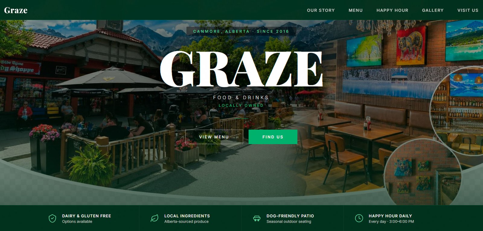 Sitio web e identidad de marca de Graze Food & Drinks, diseñados por Keyra Labs