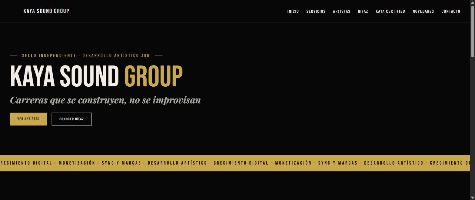 Sitio web corporativo de Kaya Sound Group, diseñado por Keyra Labs